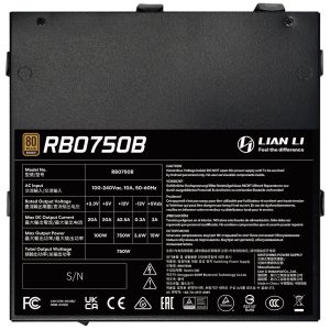 Lian Li RB Series 80 PLUS Bronze Power Supply, semi-modular, PCIe 5.1, ATX 3.1 - 750 Watts, black