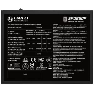 Lian Li SP Series Platinum 80 PLUS Platinum Power Supply, SFX, fully modular, PCIe 5.1, ATX 3.1 - 850 Watts, black