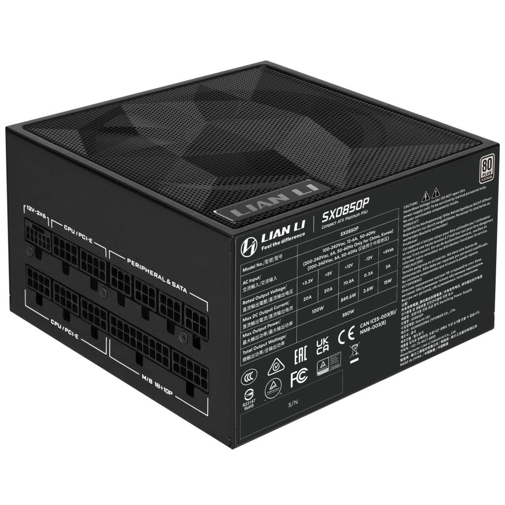 Lian Li SX Series 80 PLUS Platinum Power Supply, fully modular, PCIe 5.1, ATX 3.1 - 850 Watts, black