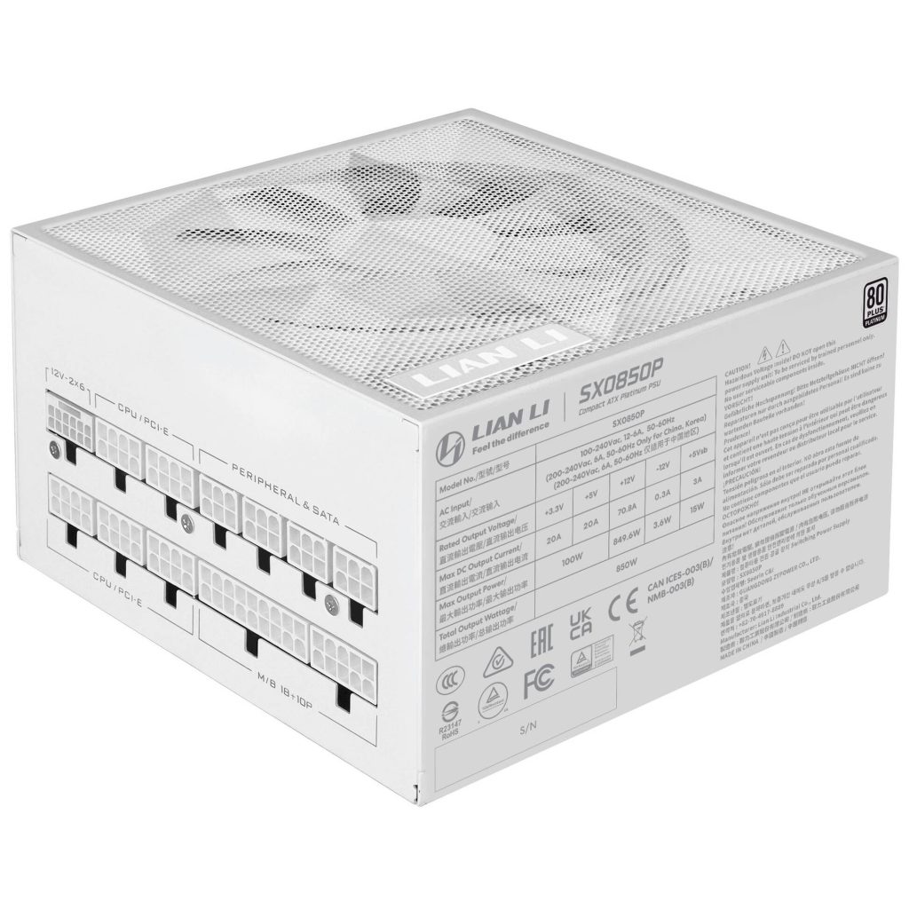 Lian Li SX Series 80 PLUS Platinum power supply, fully modular, PCIe 5.1, ATX 3.1 - 850 watts, white