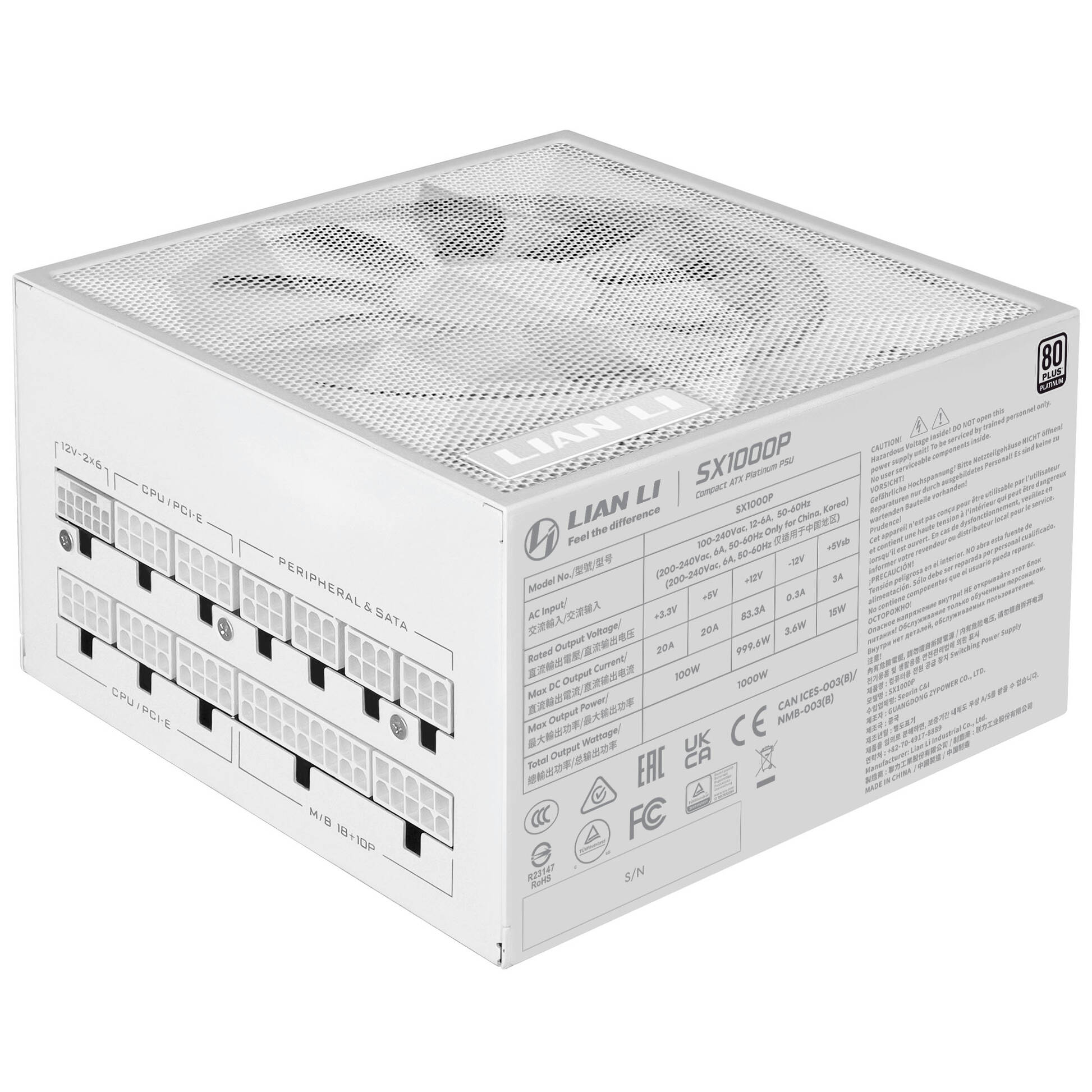 Lian Li SX Series 80 PLUS Platinum power supply, fully modular, PCIe 5.1, ATX 3.1 - 1,000 watts, white