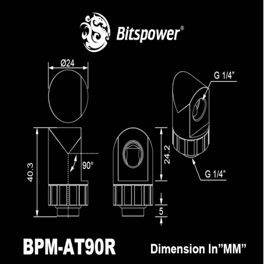 Bitspower Artemis 90 Degree Fitting - rotary, platinum grey : image 2