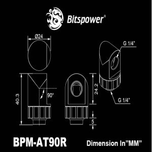 Bitspower Artemis 90 Degree Fitting - rotary, platinum grey : image 2