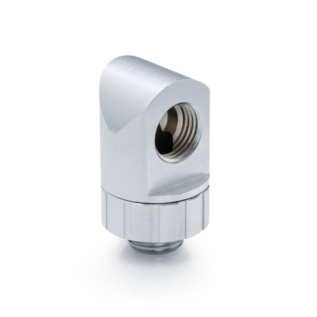 Bitspower Artemis 90 Degree Fitting - rotary, sandblasted silver