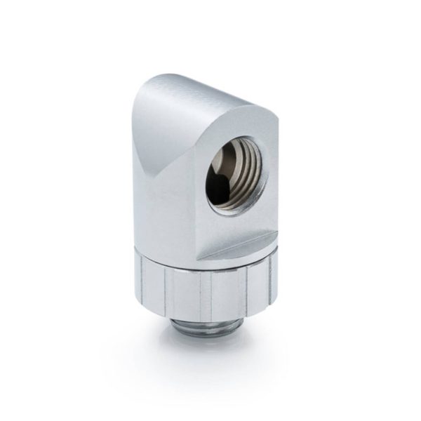 Bitspower Artemis 90 Degree Fitting – rotary, sandblasted silver