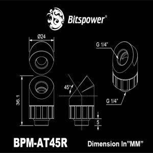 Bitspower Artemis 45 Degree Fitting - rotary, matte black