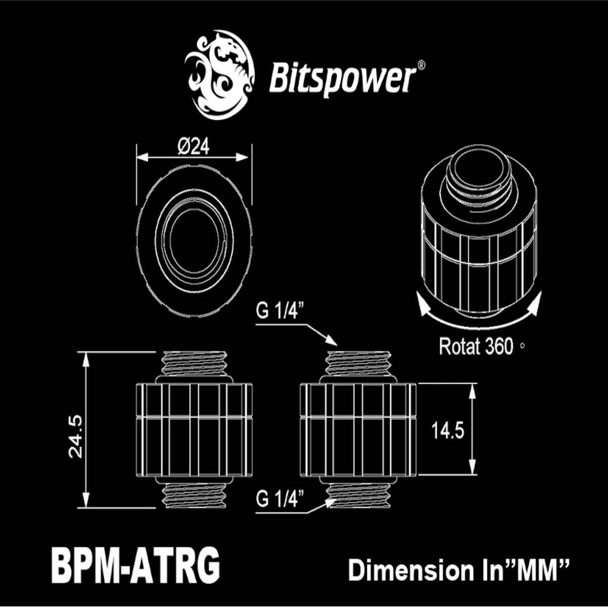 Bitspower Artemis Rotary Extender - Sandblast Silver