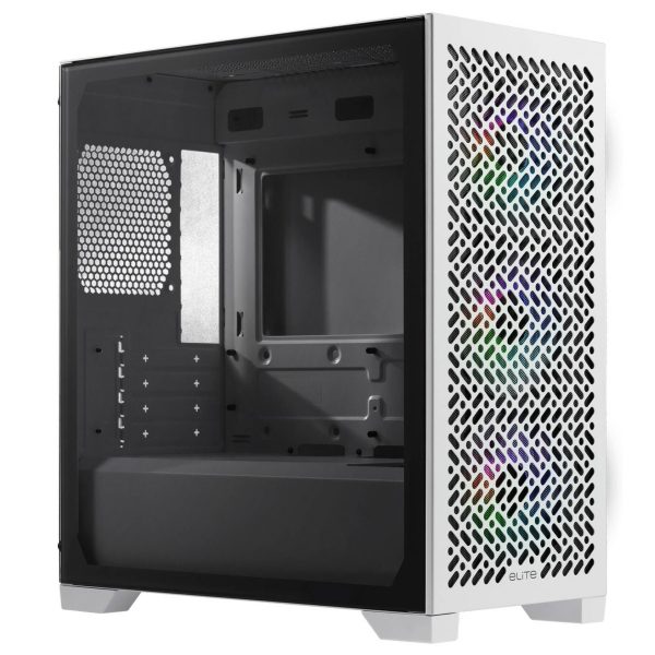 Cooler Master Elite 302 PC Case, Midi Tower, mATX, Tempered Glass – White