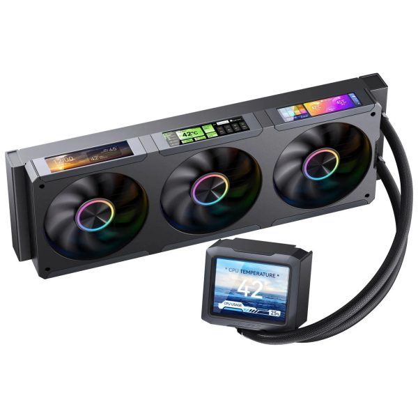 Jonsbo TF3-360SCB AIO CPU Cooler with LCD, ARGB – 360mm, Black