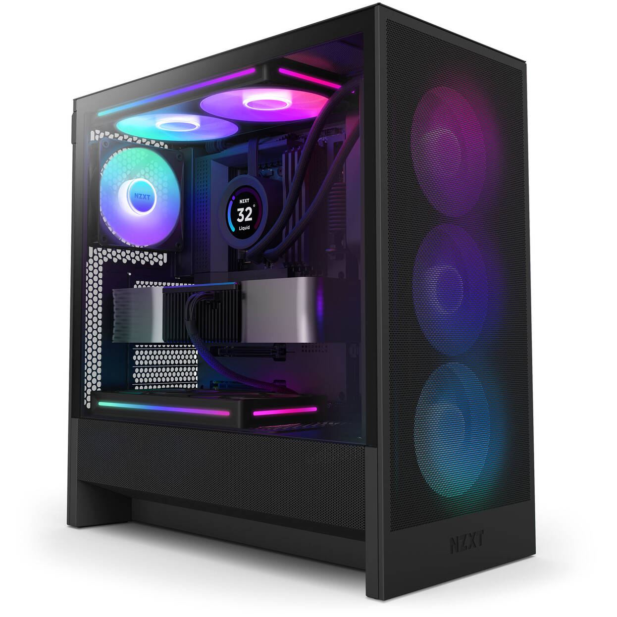 NZXT H5 Flow RGB PC Case, Mid Tower, ATX, RGB, Tempered Glass - Black