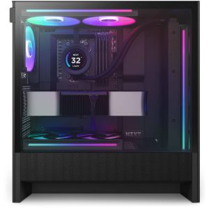 NZXT H5 Flow RGB PC Case, Mid Tower, ATX, RGB, Tempered Glass - Black