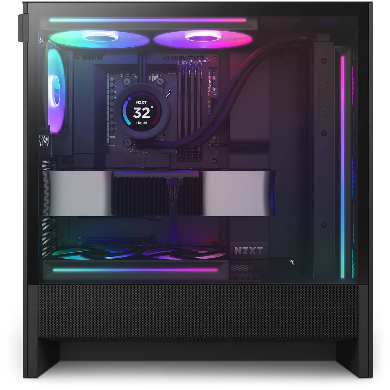 NZXT H5 Flow RGB PC Case, Mid Tower, ATX, RGB, Tempered Glass - Black