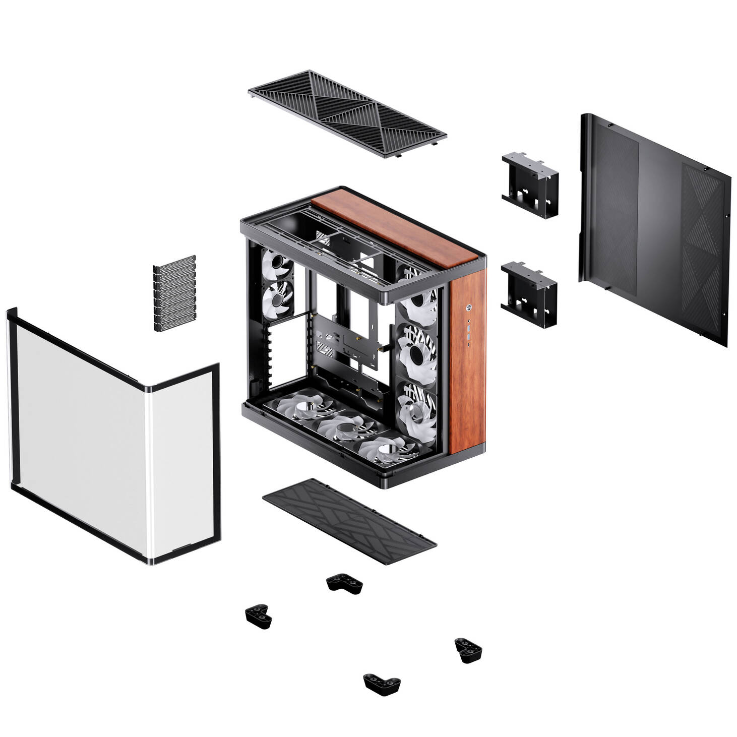 JONSBO TK-4 Wood PC Case, Mid Tower, ATX, Tempered Glass - black