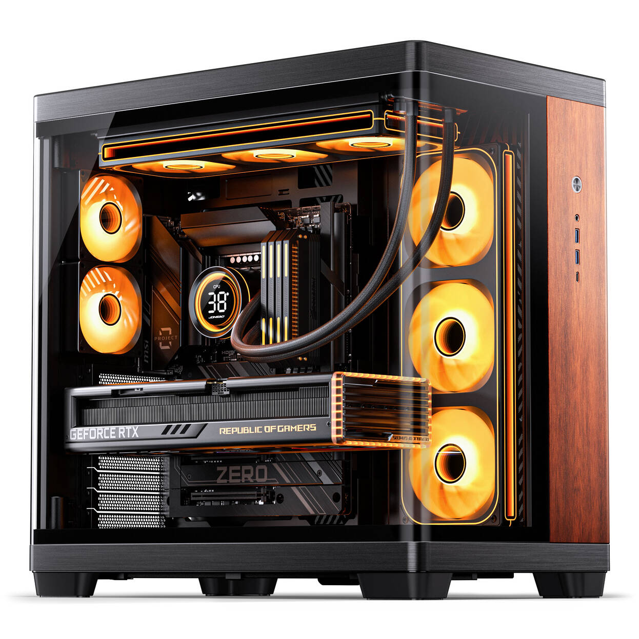 JONSBO TK-4 Wood PC Case, Mid Tower, ATX, Tempered Glass - black