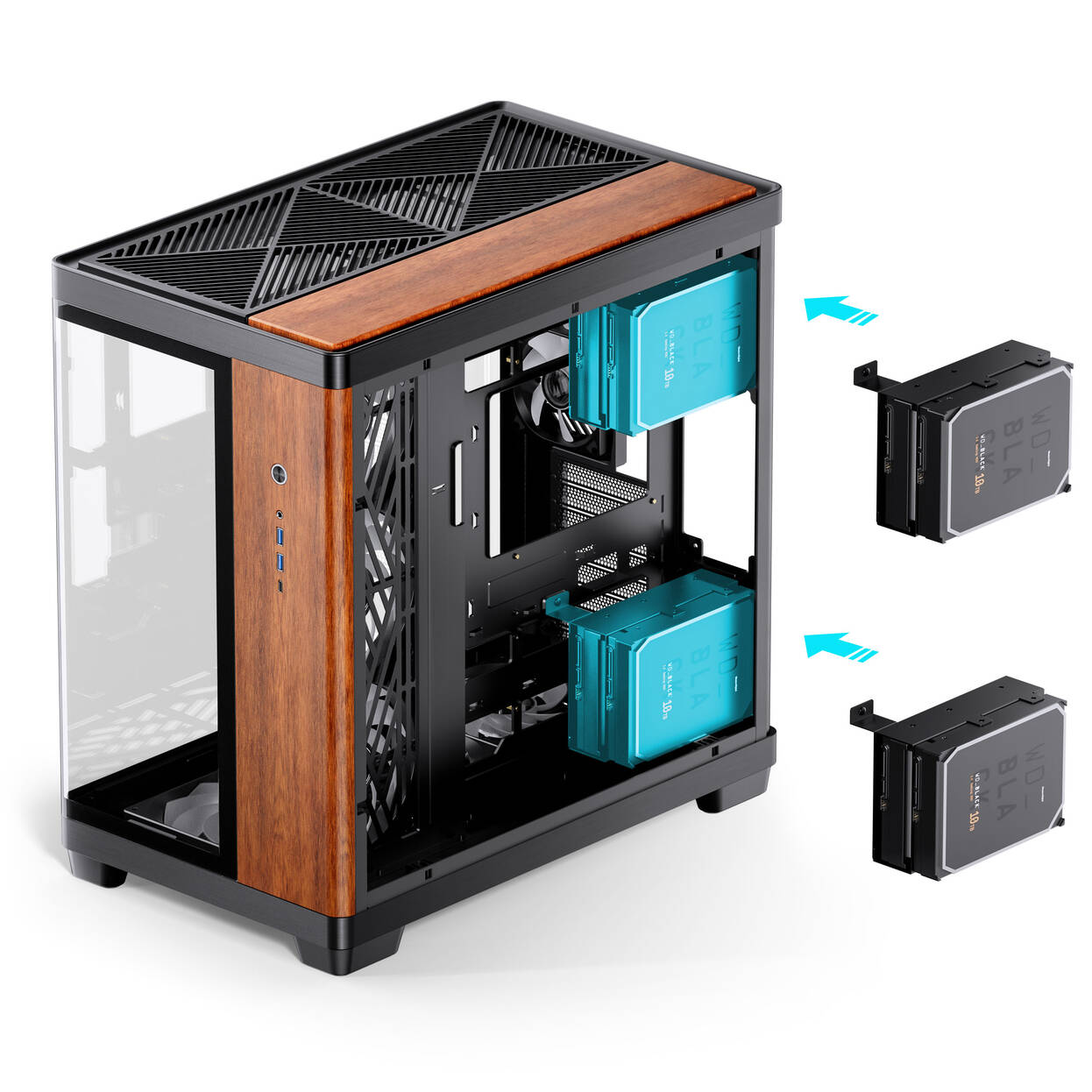 JONSBO TK-4 Wood PC Case, Mid Tower, ATX, Tempered Glass - black
