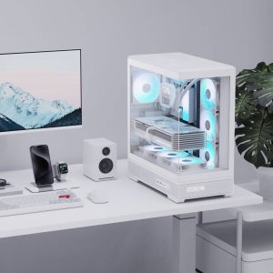 Aerocool P500B PC Case, Mid Tower, ATX, Tempered Glass, RGB - White