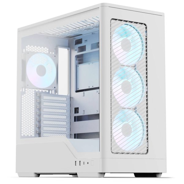 Aerocool D520A PC Case, Mid Tower, ATX, Tempered Glass, RGB – White