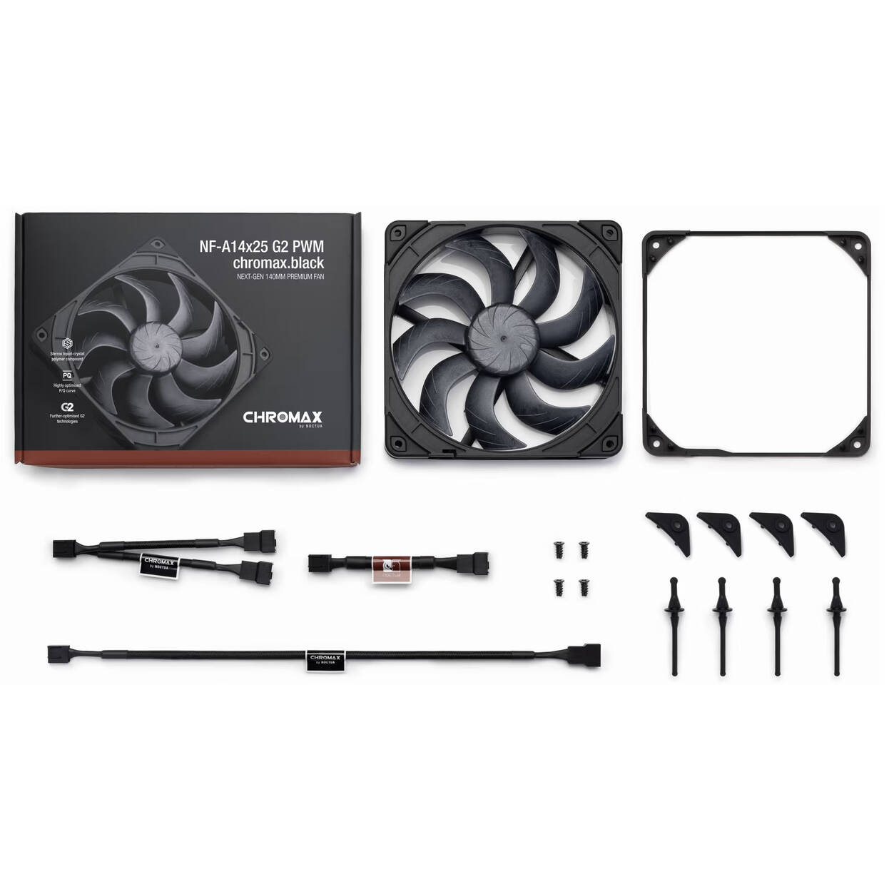 Noctua NF-A14X25 G2 chromax.black Fan, PWM, LCP - black, 140mm