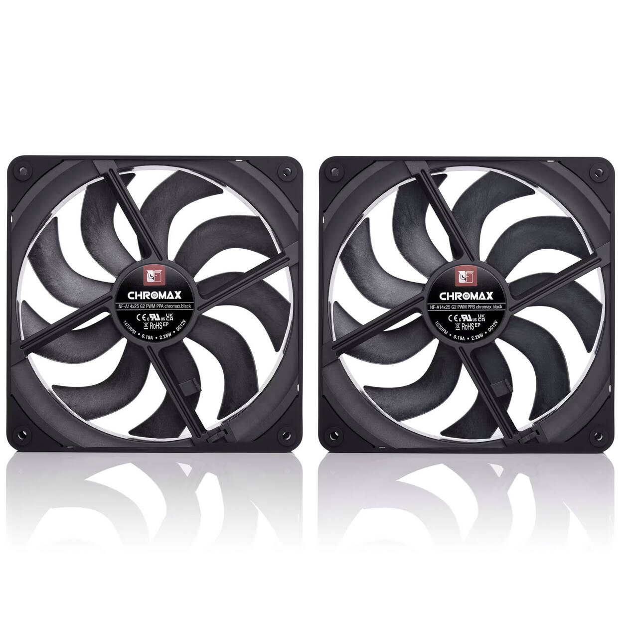 Noctua NF-A14X25 G2 PWM Sx2-PP chromax.black fan, LCP - black, 140mm, pack of 2