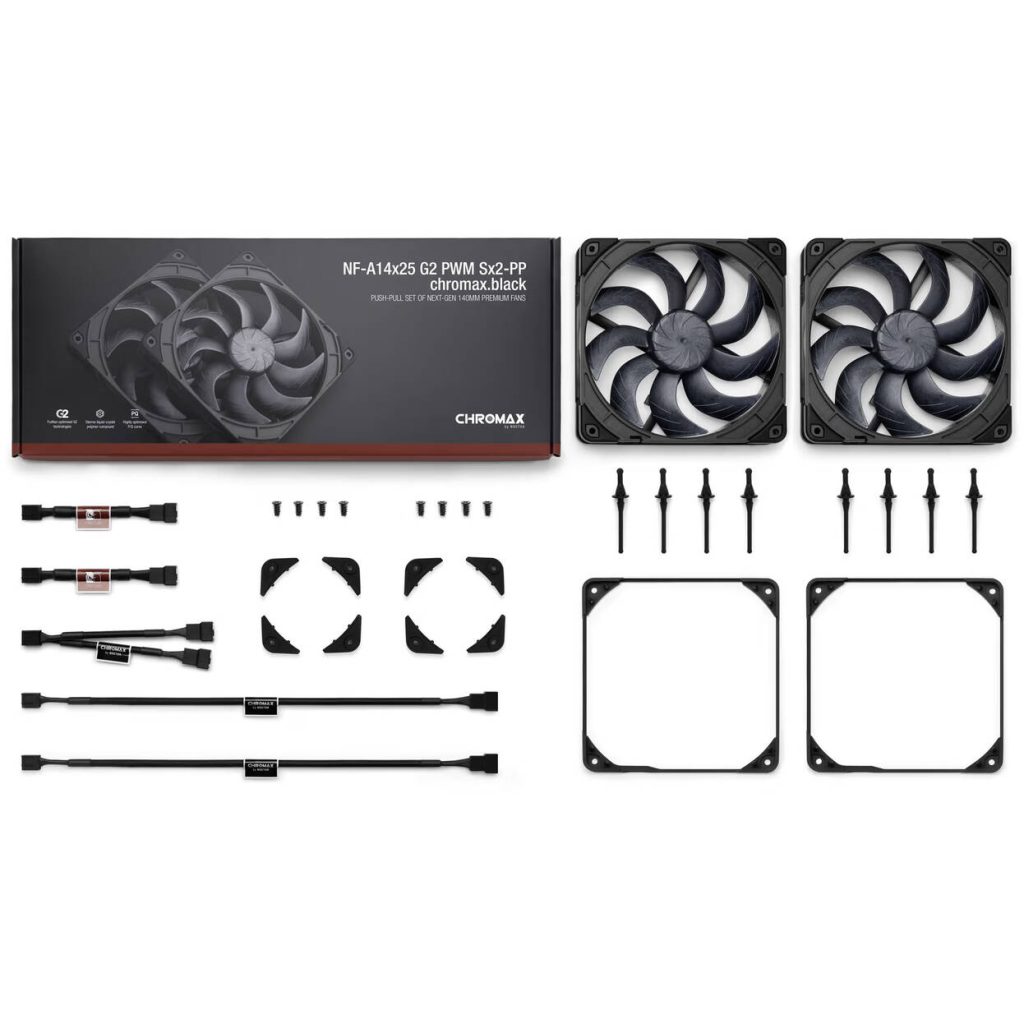 Noctua NF-A14X25 G2 PWM Sx2-PP chromax.black fan, LCP - black, 140mm, pack of 2