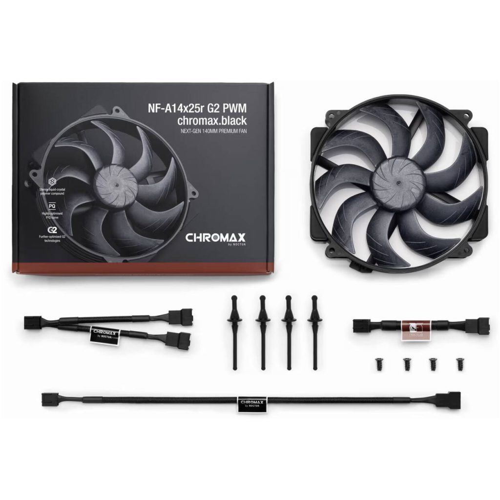Noctua NF-A14X25r G2 PWM chromax.black fan, LCP - black, 140mm