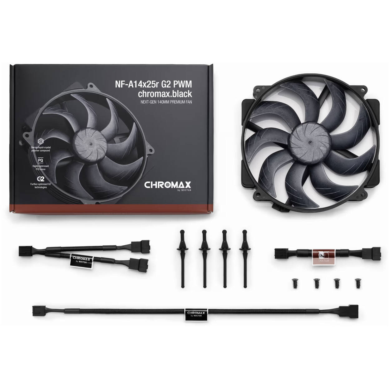 Noctua NF-A14X25r G2 PWM chromax.black fan, LCP - black, 140mm
