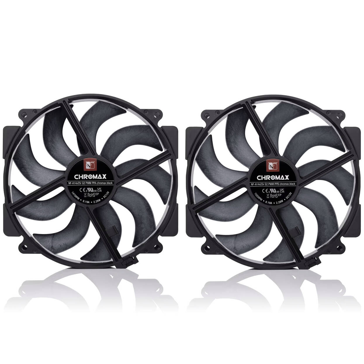 Noctua NF-A14X25r G2 PWM Sx2-PP chromax.black fan, LCP - black, 140mm, 2-pack