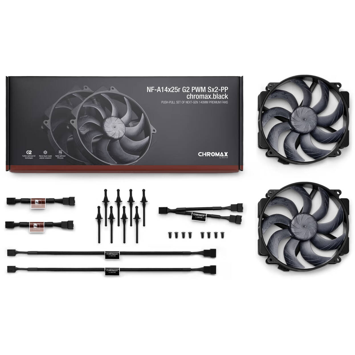 Noctua NF-A14X25r G2 PWM Sx2-PP chromax.black fan, LCP - black, 140mm, 2-pack