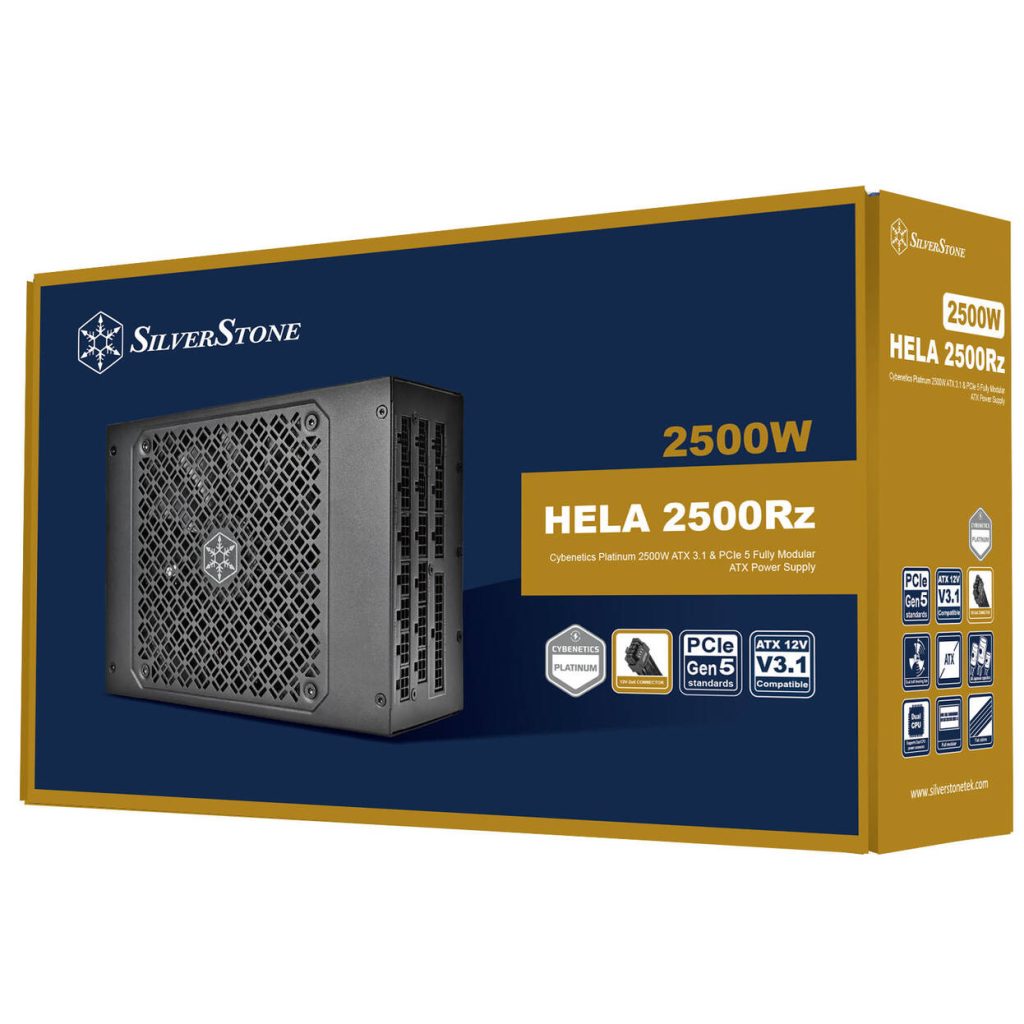 SilverStone Hela 2500Rz Cybenetics Platinum Power Supply, PCIe 5.0, ATX 3.1 - 2,500 Watt, Black