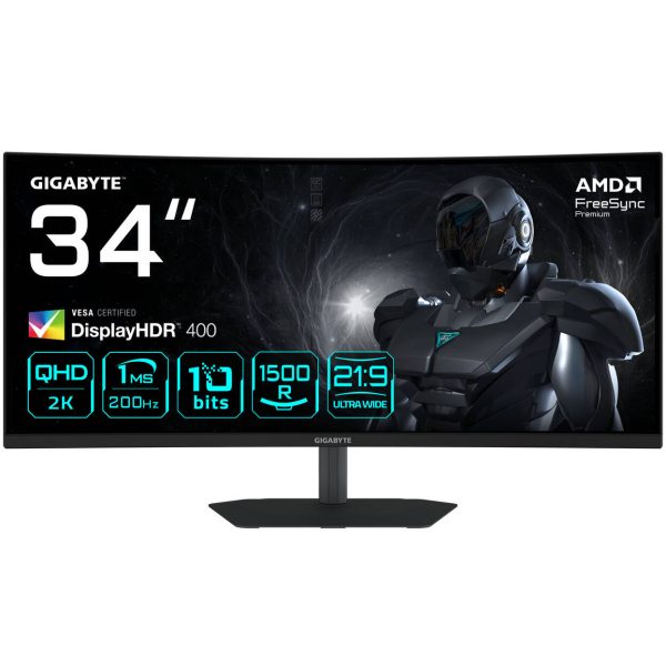 Gigabyte G34WQC2, 34-inch WQHD Gaming Monitor, 200Hz, VA Panel, FreeSync Premium
