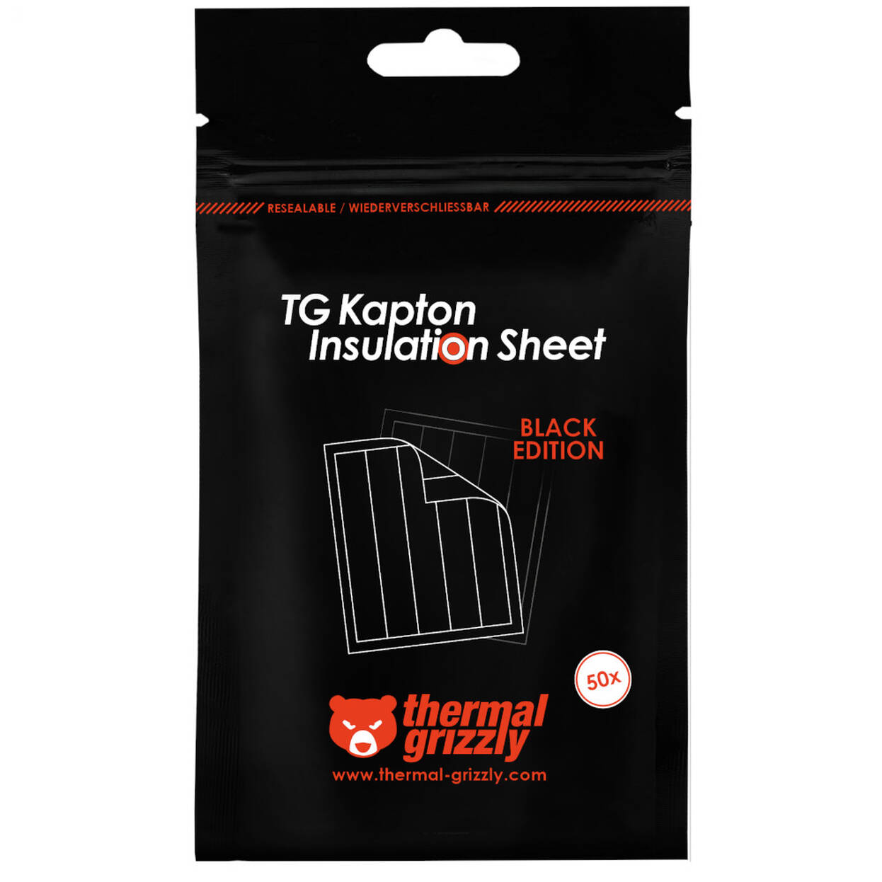 Thermal Grizzly Kapton Insulation Sheet, 10 x 60mm - 50 pieces, black