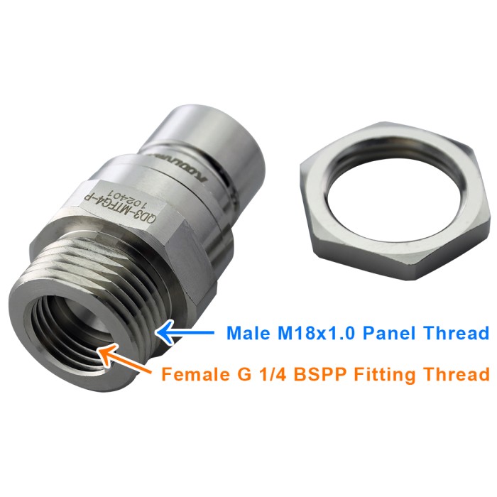 Koolance QD3 Quick Disconnect with Bulkhead straight male G1/4 inch female thread - no-spill, silver : image 2