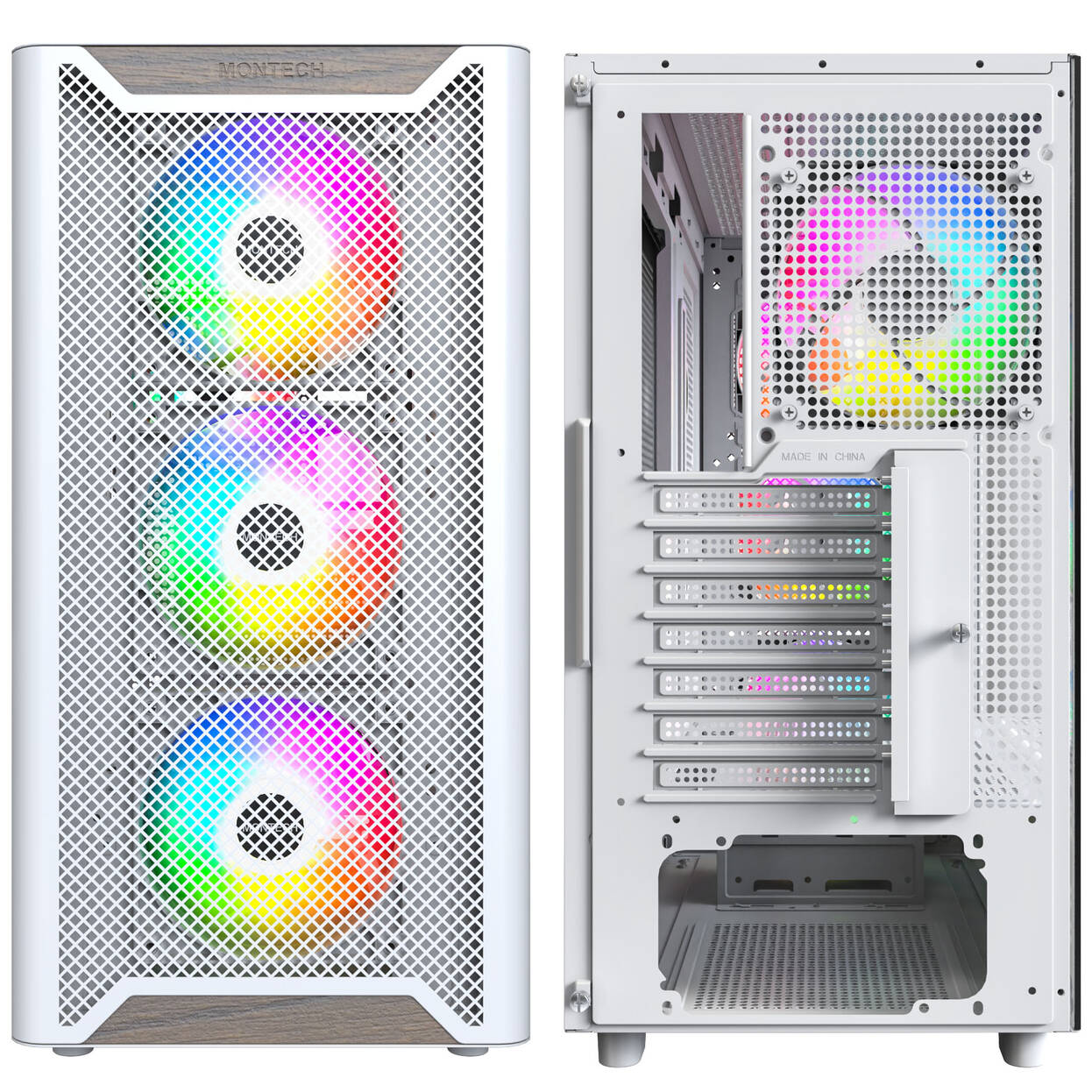 Montech XR Wood PC Case, Mid Tower, ATX, ARGB, Tempered Glass - White