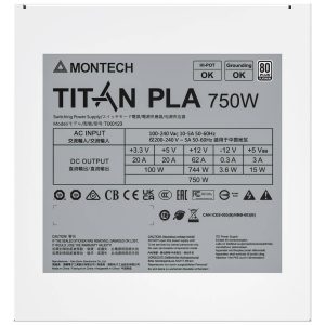 Montech Titan PLA 750W, 80 PLUS & Cybenetics Platinum, modular, PCIe 5.1 - 750 watts, white
