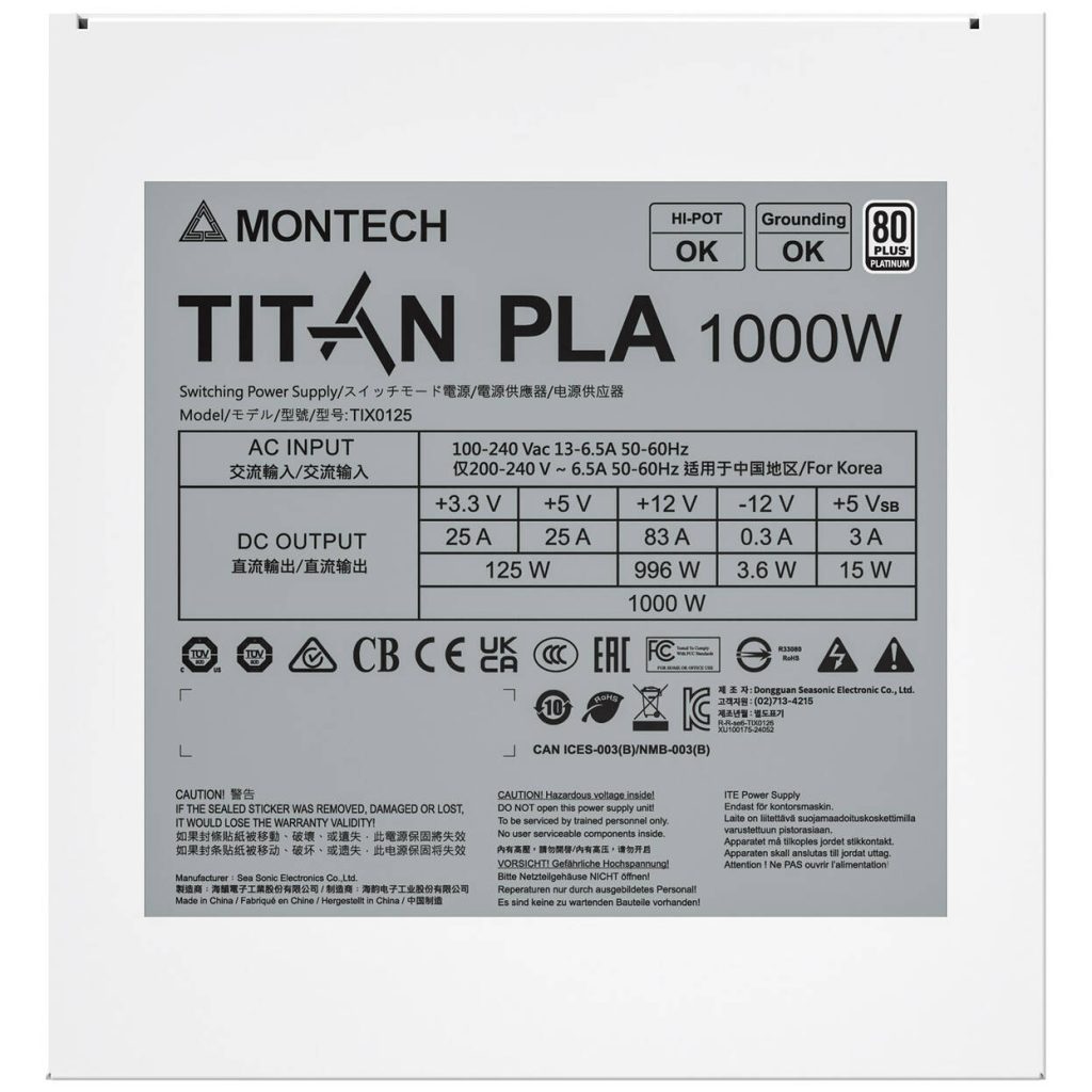 Montech Titan PLA 1000W, 80 PLUS, Cybenetics Platinum, modular, PCIe 5.1 - 1000 watts, white : image 6