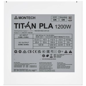 Montech Titan PLA 1200W, 80 PLUS & Cybenetics Platinum, modular, PCIe 5.1 - 1200 watts, white