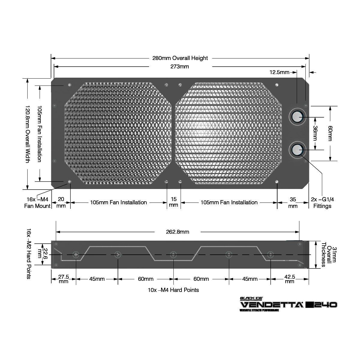 Black Ice Vendetta S280 Radiator - Omega Black