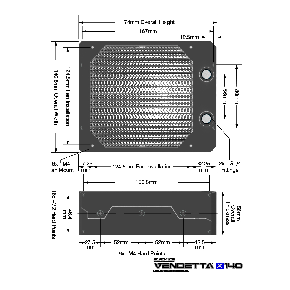 Black Ice Vendetta X140 Radiator - Omega Black