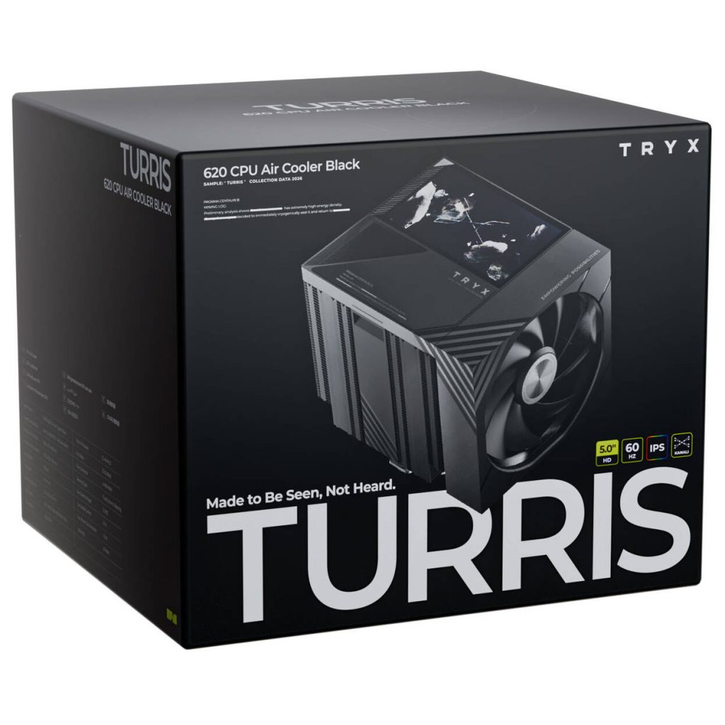 TRYX TURRIS T620 CPU Air Cooler, Dual-Tower, with 5-Inch Display - 120mm, Black