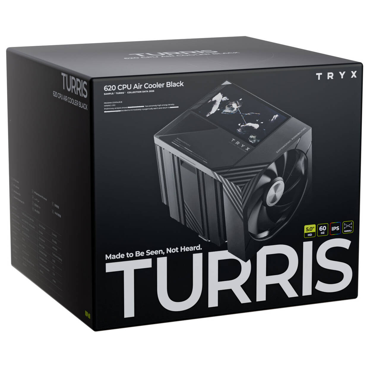 TRYX TURRIS T620 CPU Air Cooler, Dual-Tower, with 5-Inch Display - 120mm, Black