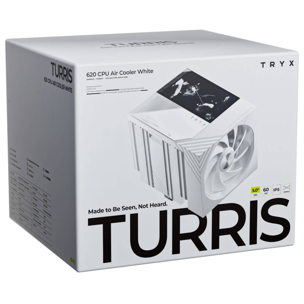 TRYX TURRIS T620 CPU Air Cooler, Dual-Tower, with 5-Inch Display - 120mm, White