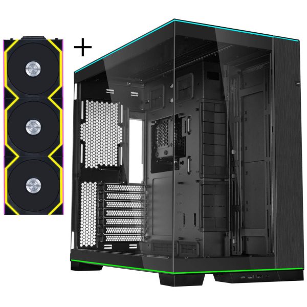 Lian Li O11D EVO RGB, Tempered Glass +UNI FAN SL Wireless aRGB Fans, 3-pack – Black