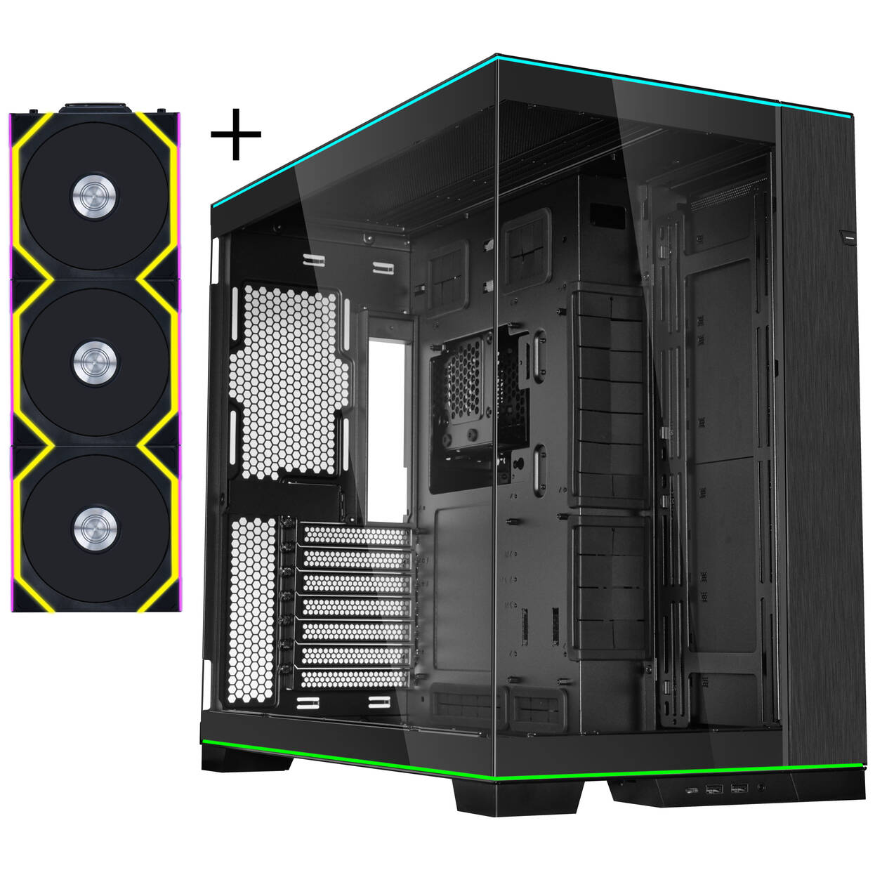 Lian Li O11D EVO RGB, Tempered Glass +UNI FAN SL Wireless aRGB Fans, 3-pack - Black