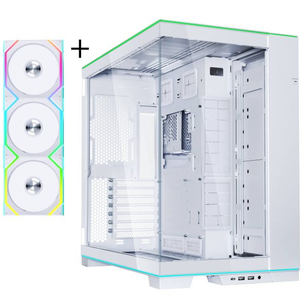 Lian Li O11D EVO RGB, Tempered Glass +UNI FAN SL Wireless aRGB Fans, 3-pack – White