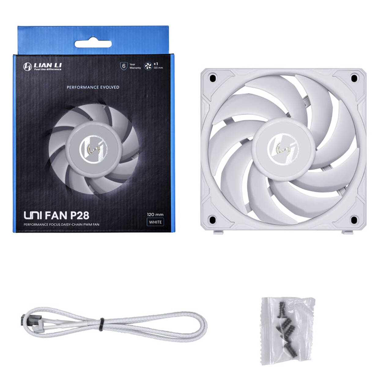 Lian Li UNI FAN P28 fans, pack of 3 - 120mm, White + 6x side ARGB stripes