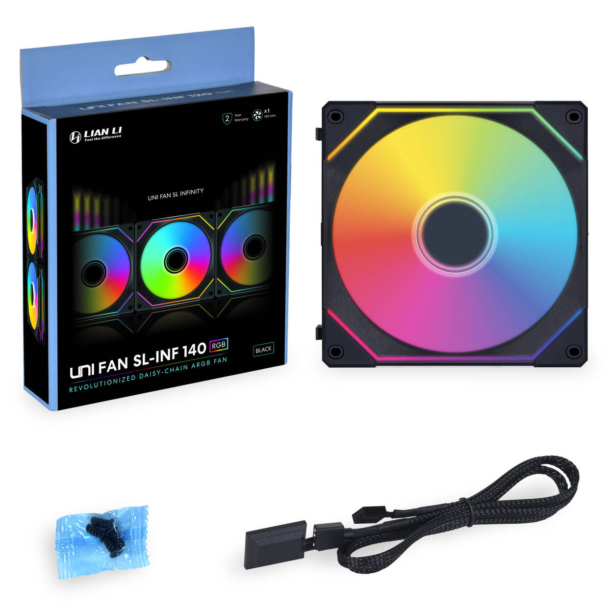 Lian Li UNI FAN SL-INF 140 ARGB Reverse Blade PWM Fan, 3-Pack Single Fans (Without Controller) - 140mm, Black