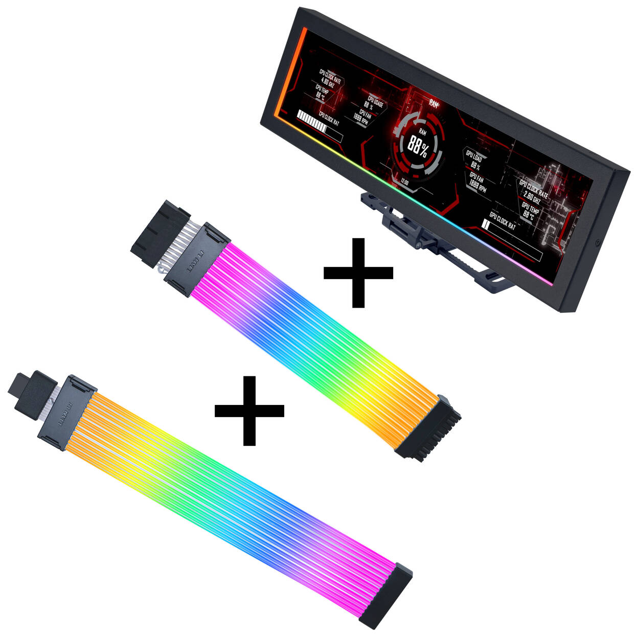 Lian Li Strimer Wireless 24-Pin RGB Motherboard Cable + 12V-2x6 GPU Cable Wide + 8.8 Universal Screen - Black