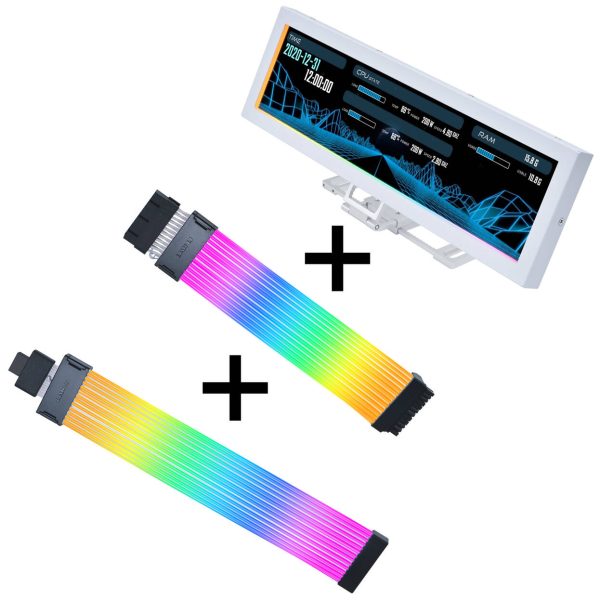 Lian Li “Visual Upgrade Kit” Strimer Wireless 24-Pin Cable, Controller + 12V-2×6 GPU Cable Wide + 8.8 Universal Screen – White