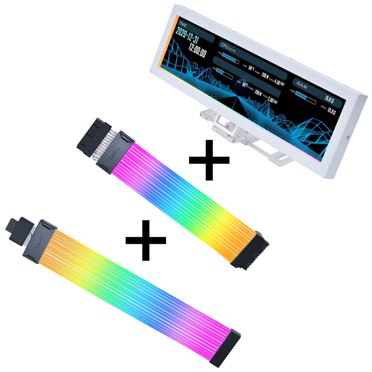 Lian Li "Visual Upgrade Kit" Strimer Wireless 24-Pin Cable, Controller + 12V-2x6 GPU Cable Wide + 8.8 Universal Screen - White