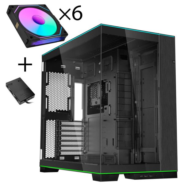 Lian Li O11 Dynamic EVO RGB PC Case Bundle + 6x UNI FAN SL-INF Reverse Blade Fans – Black